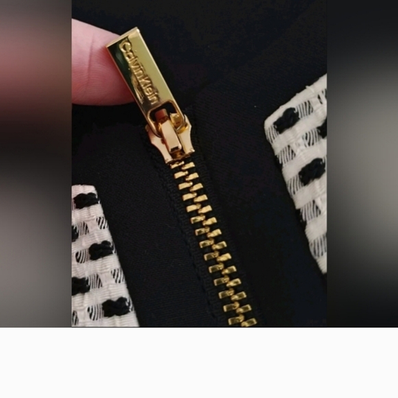 CALVIN KLEIN women’s black white zippered blazer jacket sz 6P career work office - Picture 10 of 11